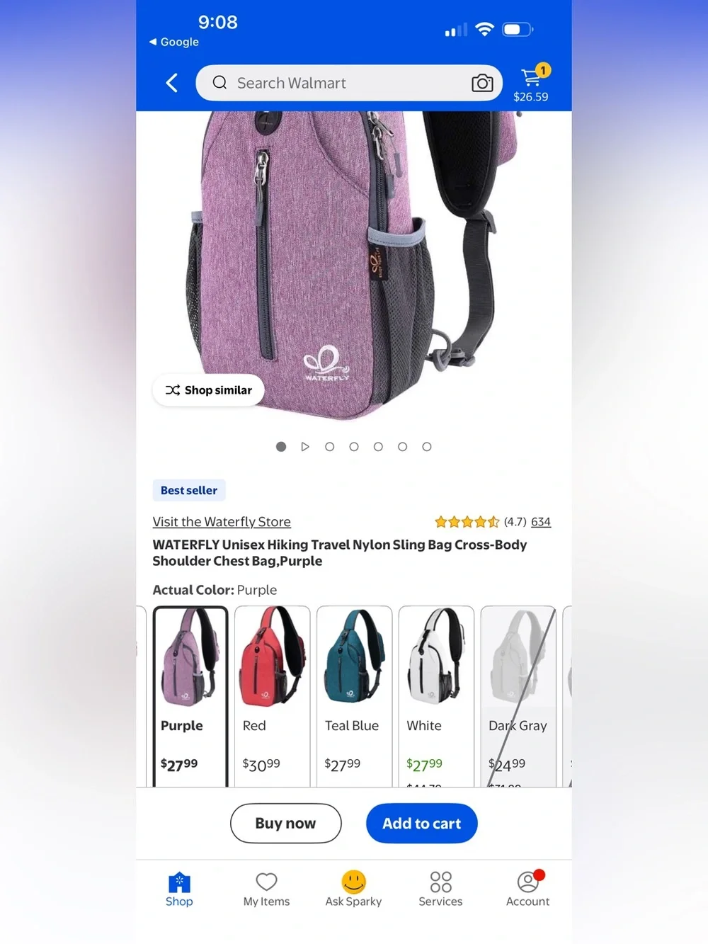 New WATERFLY Purple Crossbody Backpack Sling Bag Travel Hiking Chest Bag Daypack